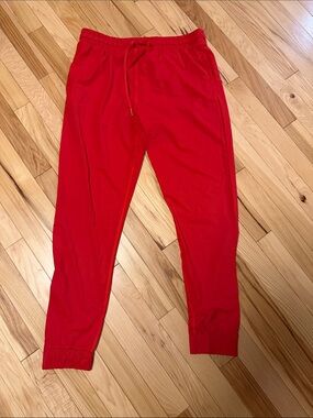 Women's Red Jogger Track Pants - Casual Drawstring Waist